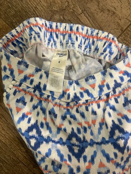 OshKosh B'gosh White Shorts with Blue & Coral Ikat Print - Picture 3 of 5